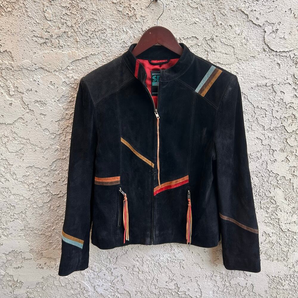 Vintage SFR Santa Fe Re-Creations Black Leather Southwest Jacket Size S